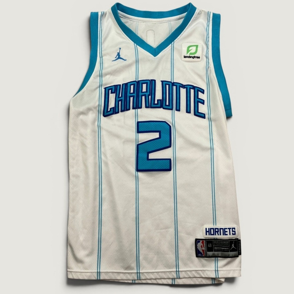Jordan Mens 48 Charlotte Hornets LaMelo Ball Jersey White Teal Lending Tree